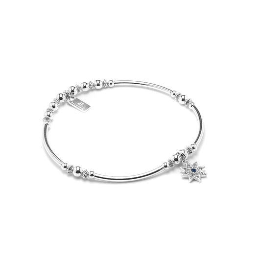 North star charm 925 sterling silver stacking bracelet with Cubic Zirconia stones