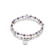 Load image into Gallery viewer, Luxury 925 sterling silver bracelet stack with Flower charm and Amethyst gemstone