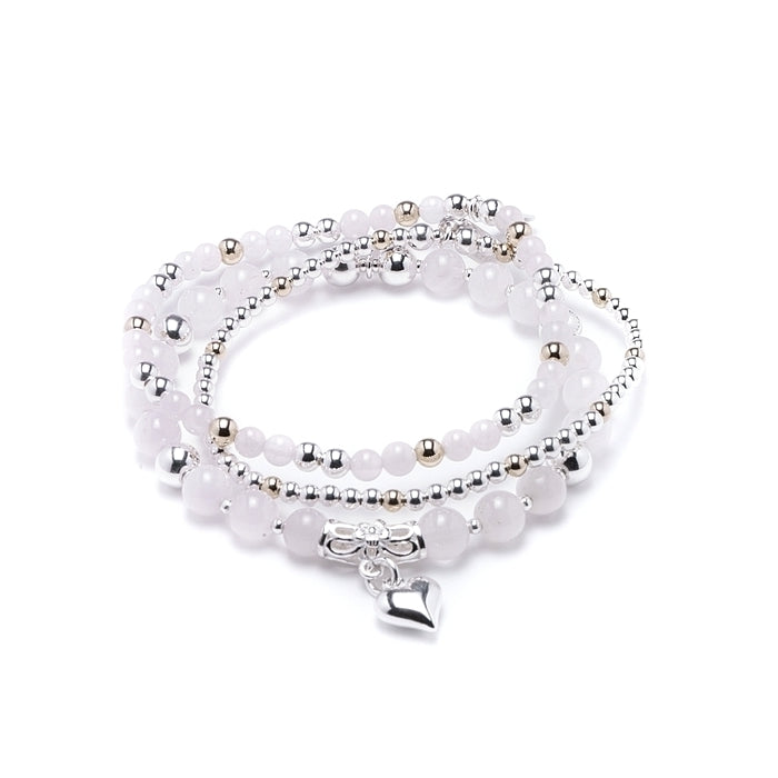 Luxury romantic Rose Quartz gemstone bracelet stack with 14k gold filled beads