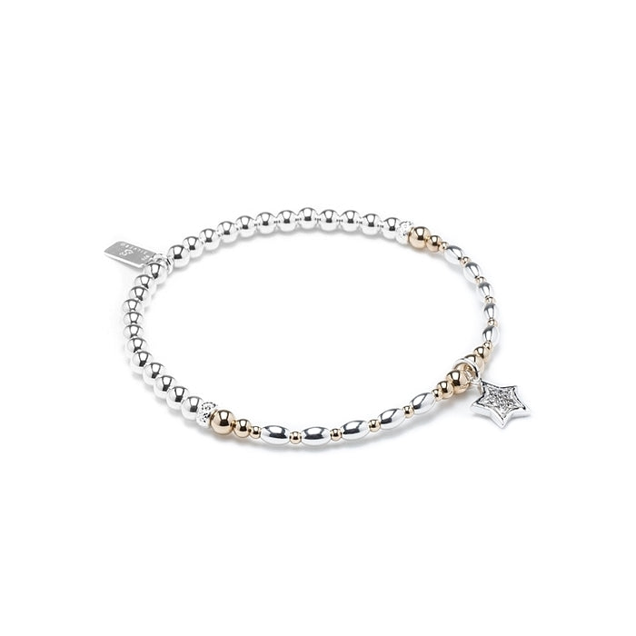 Dazzling Star silver and 14k gold filled stacking bracelet with Cubic Zirconia stones