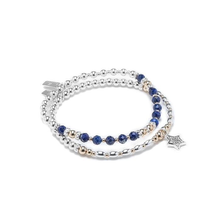 Lapis Lazuli and magical star sterling silver stacking bracelet stack