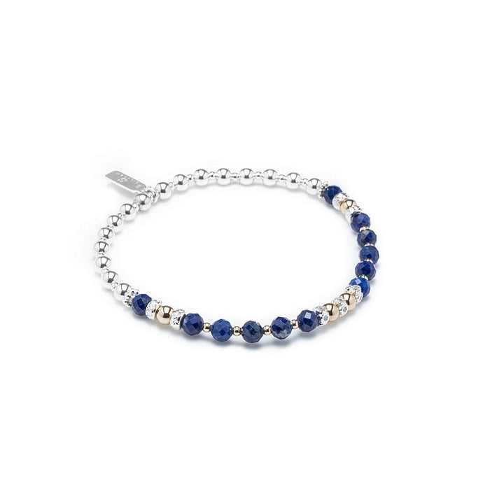 Elegant 100% natural Lapis Lazuli silver stacking bracelet with 14k gold filled beads