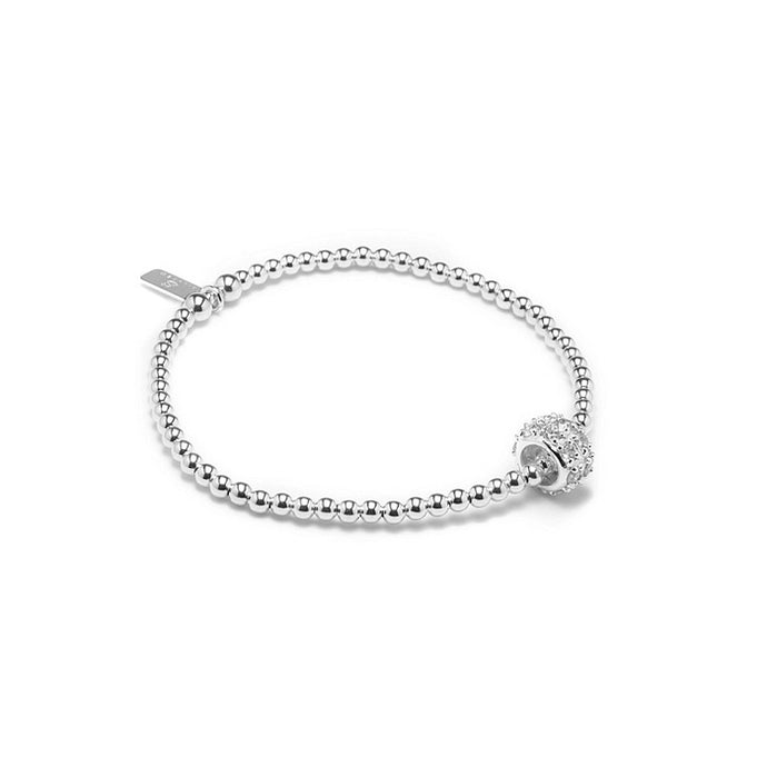 Sparkling Cubic Zirconia sliding bead silver stacking bracelet