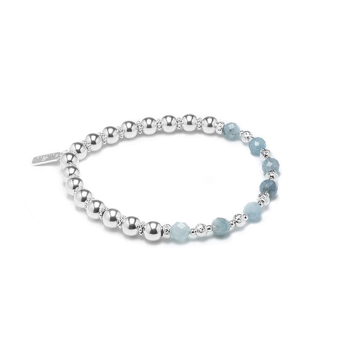 Luxury Aquamarine silver stacking bracelet with dazzling multicut silver beads