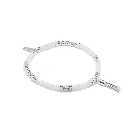 Mother of Pearl 925 sterling silver stacking bracelet with Tassel charm