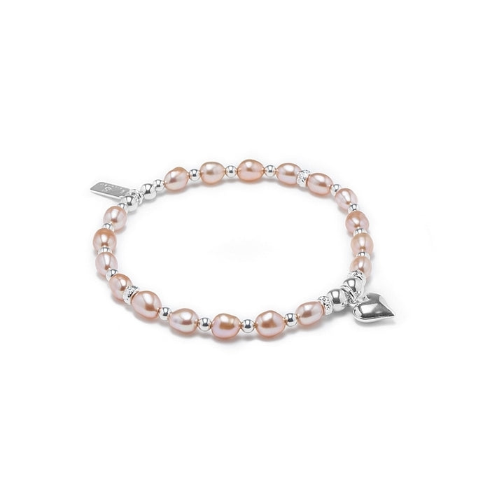 Peach AAA Freshwater pearl 925 sterling silver bracelet with Heart charm