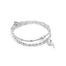 Load image into Gallery viewer, Magical Fairy silver bracelet stack with 100% natural Aquamarine gemstone