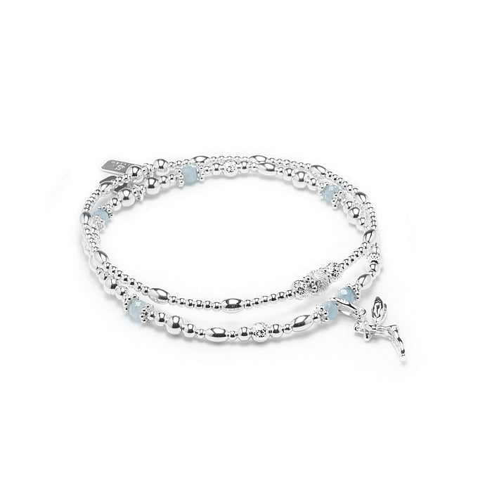 Magical Fairy silver bracelet stack with 100% natural Aquamarine gemstone