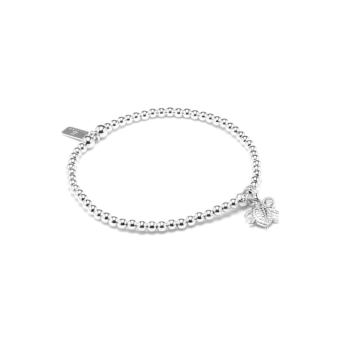 Adorable Turtle and Cubic Zirconia stone silver stacking bracelet