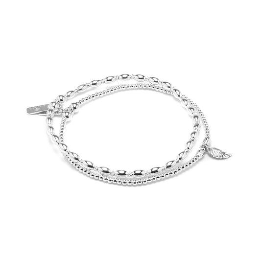 Minimalist 925 sterling silver bracelet stack with tiny Leaf charm