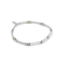 Load image into Gallery viewer, Luxury Moonstone stacking silver bracelet with 14k gold filled beads