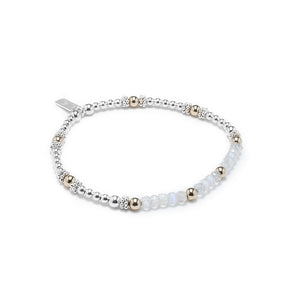 Luxury Moonstone stacking silver bracelet with 14k gold filled beads