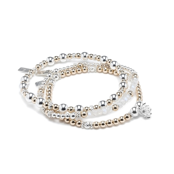 Luxury Lotus bracelet stack with 14k gold filled beads and Moonstone gemstone