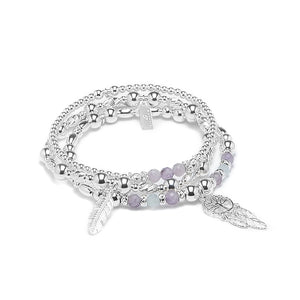 Boho Dreamcatcher bracelet stack with Aquamarine and Amethyst gemstone