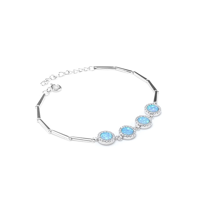 Luxury silver bracelet with sky blue Opal stones and Cubic Zirconia - Rhodium plated