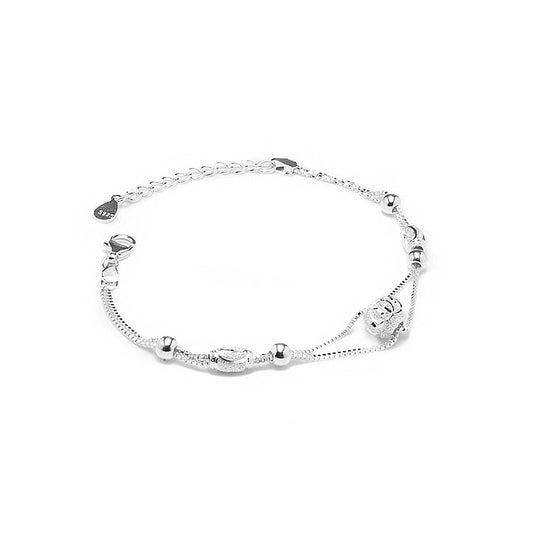 Highly elegant layered 925 sterling silver bracelet with frosted beads