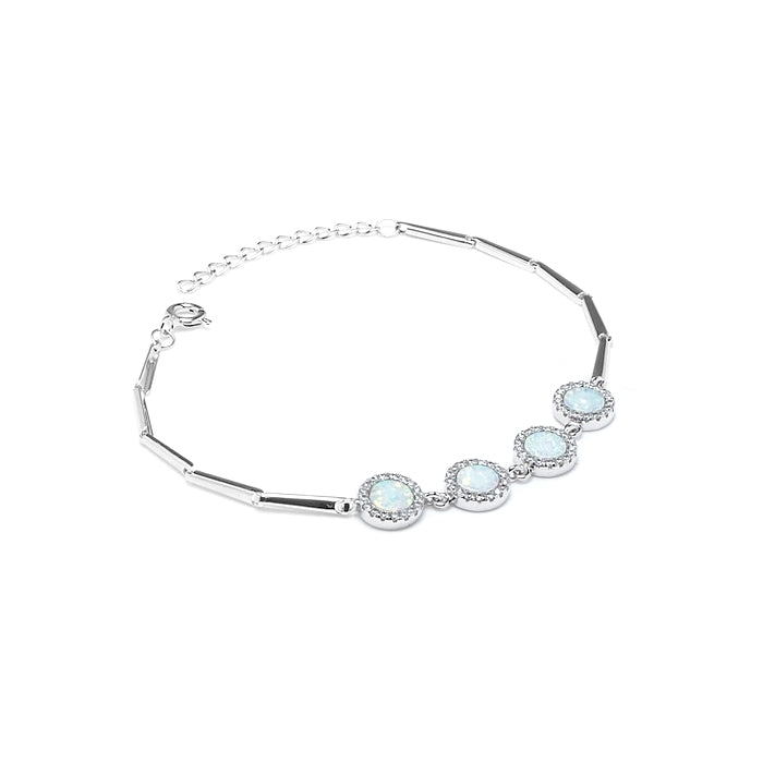 Luxury 925 sterling silver bracelet with white Opal stones and Cubic Zirconia - Rhodium plated