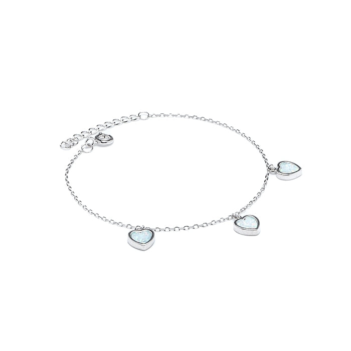 Adorable white Opal heart charms silver bracelet - Rhodium plated