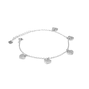 Romantic Heart charms and Cubic Zirconia stones silver bracelet - Rhodium plated