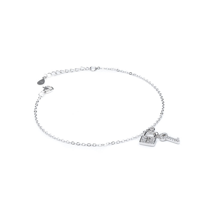 Adorable key and lock 925 sterling silver bracelet with Cubic Zirconia stones - Rhodium plated