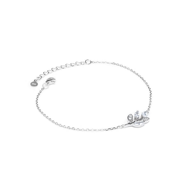 Delicate Leaf with Cubic Zirconia stones chain bracelet