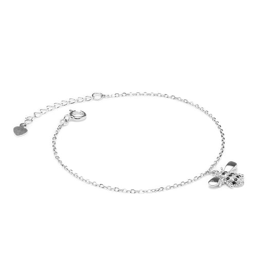 Adorable tiny Bee silver bracelet with Cubic Zirconia stones - Rhodium plated