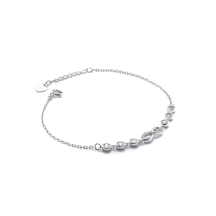 Elegant infinity 925 sterling silver bracelet with Cubic Zirconia stones - Rhodium plated