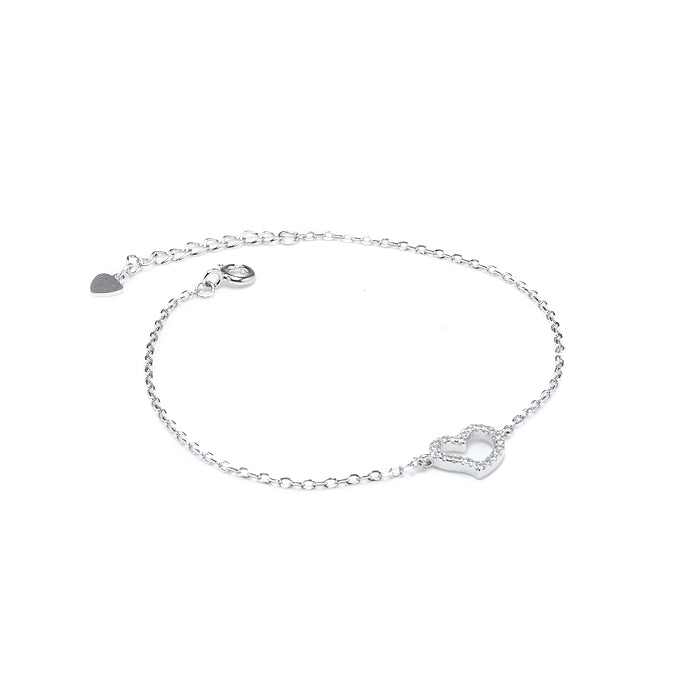 Elegantly delicate 925 sterling silver bracelet with Heart and Cubic Zirconia stones