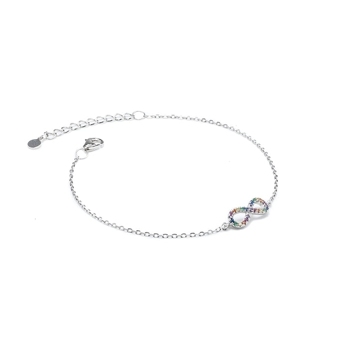 Infinity Colourful silver bracelet decorated with rainbow Cubic Zirconia stones - Rhodium plated