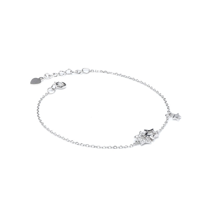 Minimalist star silver bracelet decorated with Cubic Zirconia stones - Rhodium plated