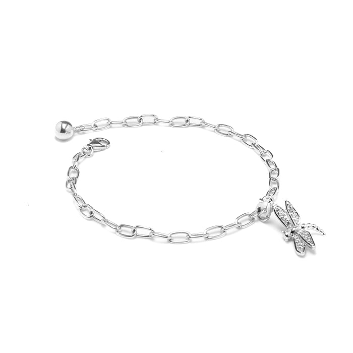 Elegant Dragonfly silver chain bracelet with Cubic Zirconia stones