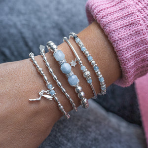 Luxury 925 sterling silver elastic/stretch stacking bracelet with Aquamarine gemstone