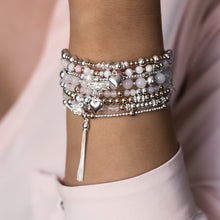 Load image into Gallery viewer, Luxury romantic Rose Quartz gemstone bracelet stack with 14k gold filled beads