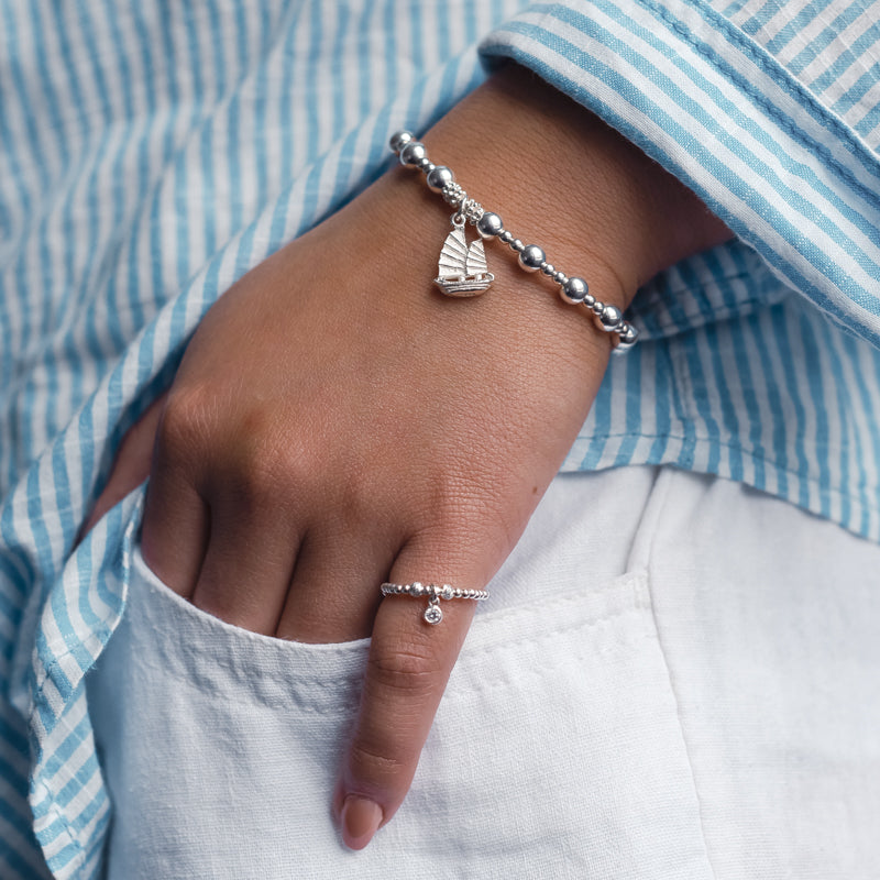 Charming Sailing boat silver stacking bracelet