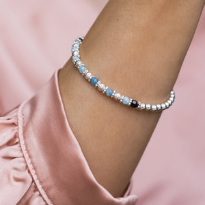 Luxury 925 sterling silver elastic/stretch stacking bracelet with Aquamarine gemstone