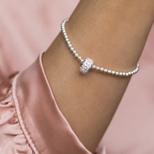 Load image into Gallery viewer, Sparkling 925 sterling silver stretch bracelet with Cubic Zirconia bead charm