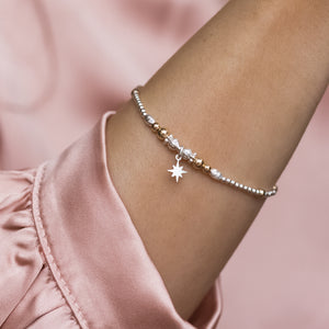 Minimalist dazzling 925 sterling silver and 14k gold filled bracelet with North Star charm