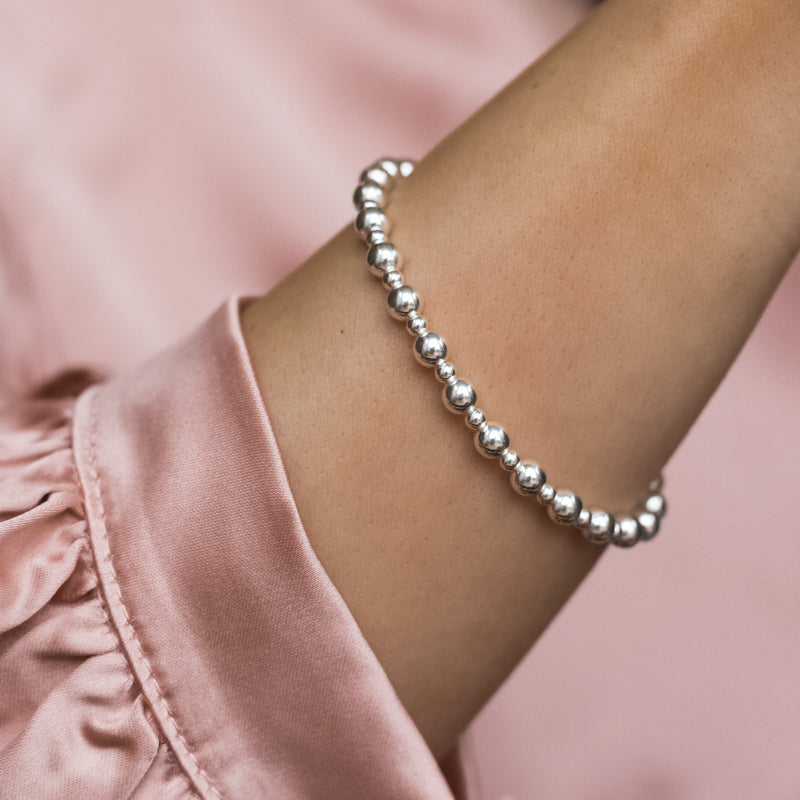 Fashionable 925 sterling silver pearls elastic/stretch bracelet