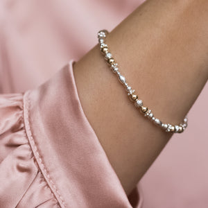 Luxury sterling silver stretch stacking bracelet with 14k gold filled beads