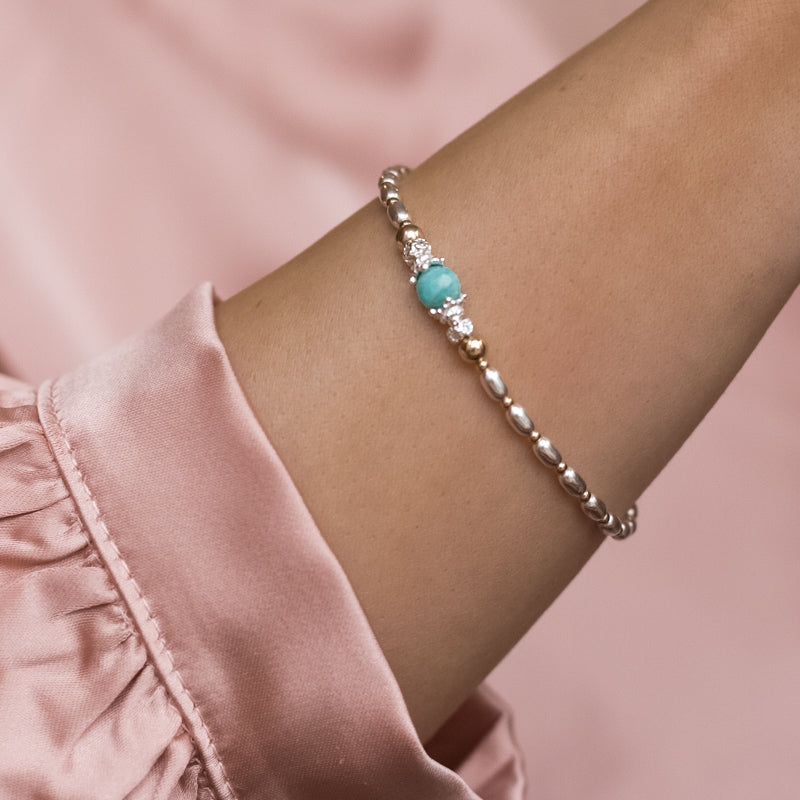 Elegant 925 sterling silver and 14k gold bracelet with 100% natural Amazonite gemstone