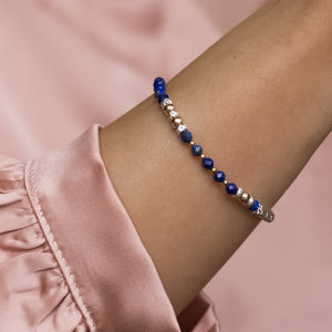 Elegant 925 sterling silver and 14k gold filled bracelet with 100% natural Lapis Lazuli gemstone