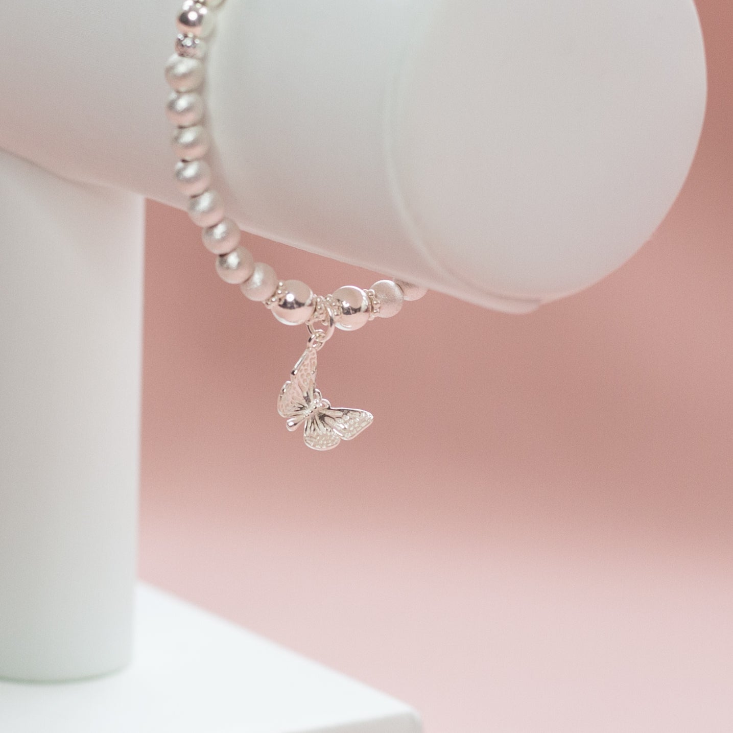 Romantic Butterfly bracelet with 925 sterling silver satin beads