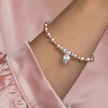 Load image into Gallery viewer, Peach Freshwater pearl 925 sterling silver bracelet with Heart charm