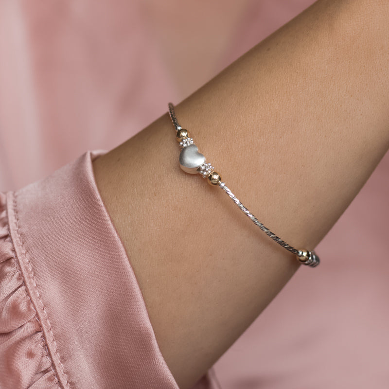 Summer Love 925 sterling silver stacking bracelet with matte Heart bead