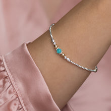 Load image into Gallery viewer, Ocean blue 925 sterling silver stacking bracelet with Peruvian Amazonite gemstone