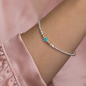 Ocean blue 925 sterling silver stacking bracelet with Peruvian Amazonite gemstone