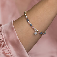 Load image into Gallery viewer, Summer bloom silver stacking bracelet with 14k gold filled beads, Rose Quartz and Kyanite gemstones