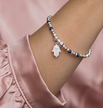 Load image into Gallery viewer, Luxury Hamsa 925 sterling silver bracelet with Lapis Lazuli and 14k gold filled beads