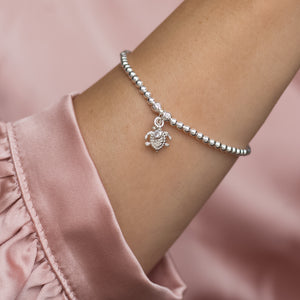 Summer 925 sterling silver stacking bracelet with Turtle charm and Cubic Zirconia stone