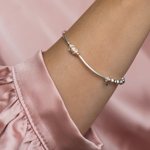 Minimalist 925 sterling silver and 14k gold filled stacking bracelet with lovely frosted bead